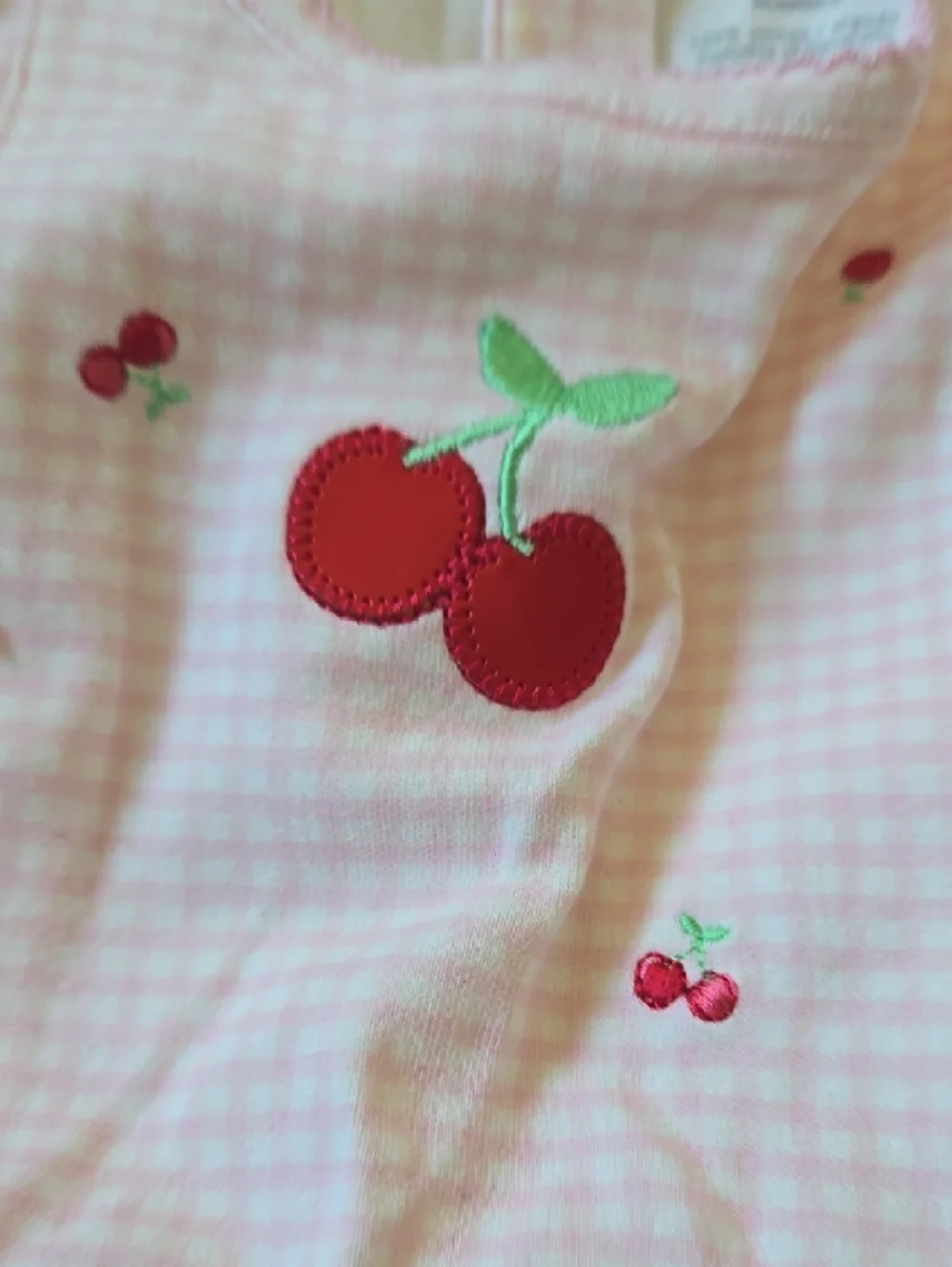 Carter's Pink Gingham Cherry Embroidered Sleeveless Romper - Picture 4 of 5